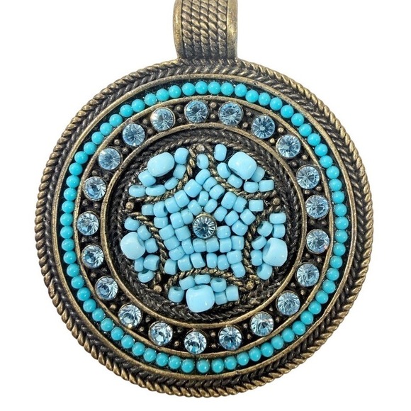 Best Hombre Fashion Jewelry - Best Bronze Round Pendant Turquoise Color Beads Starburst Center Blue Jewelry
